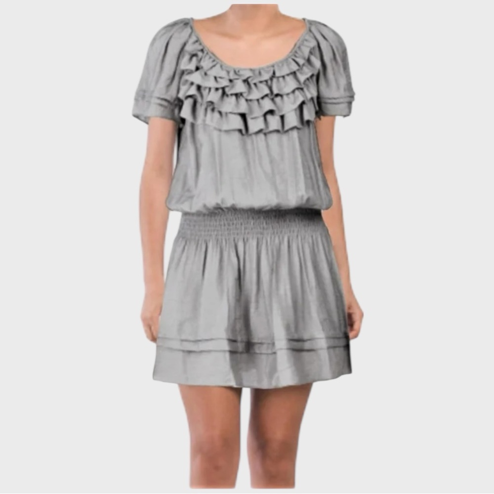 Vertigo Women’s Grey Ruffled Short Sleeve Mini Dress L NWT